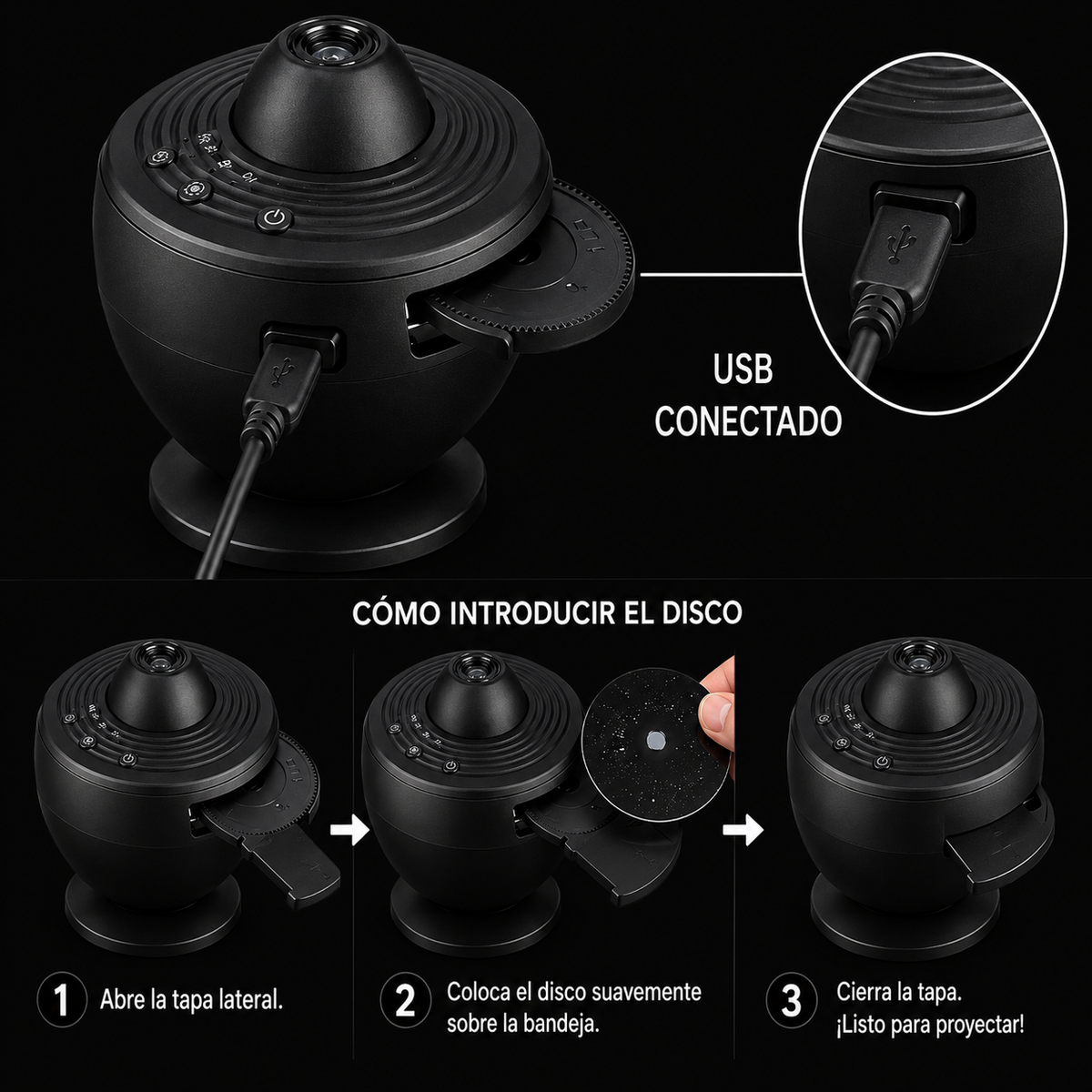 Proyector de galaxia 12 en 1con rotación 360º